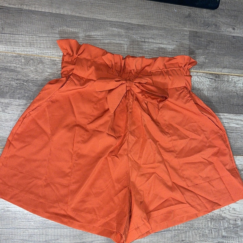 Orange High waisted, tie shorts